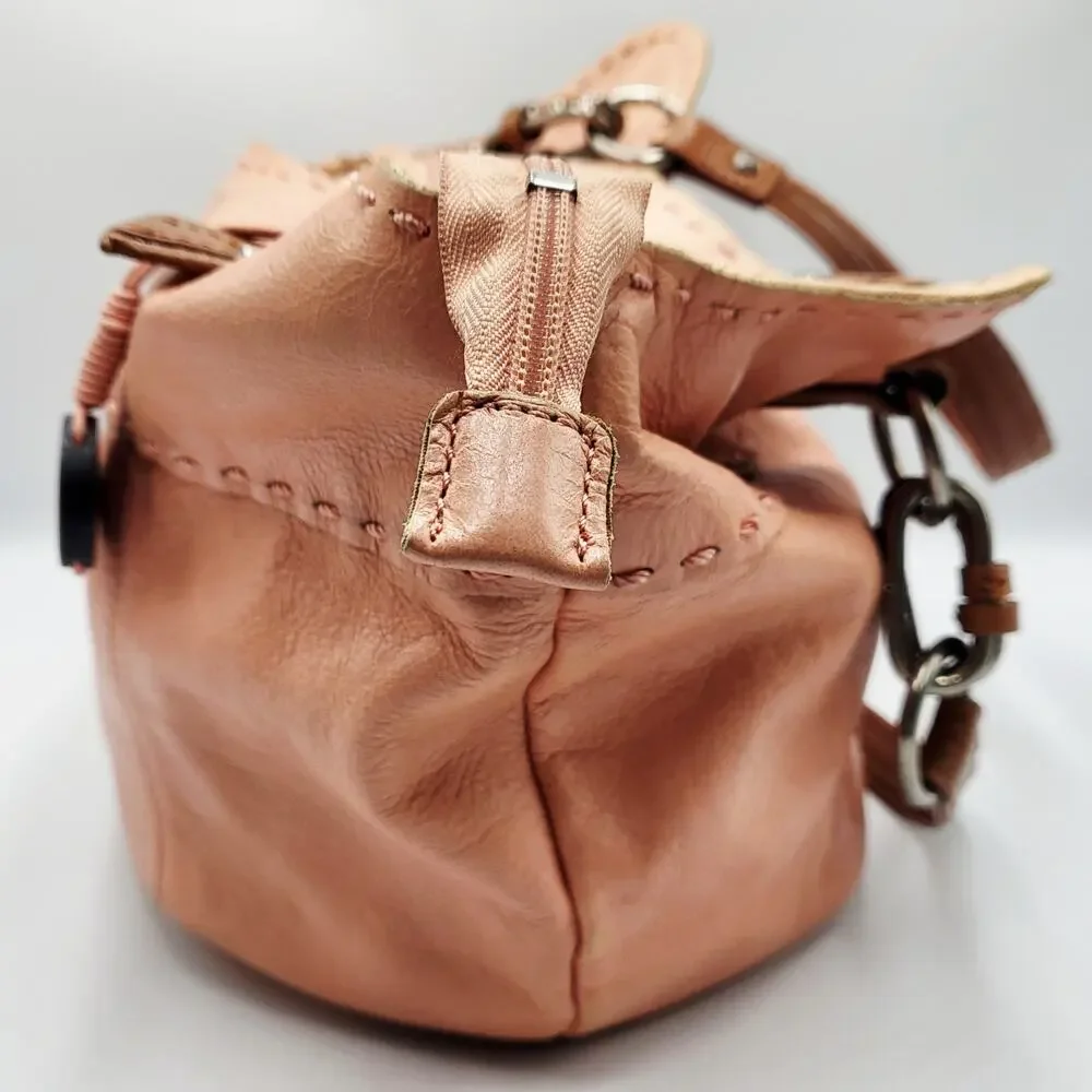 The Sak Pink Coral Salmon Leather Slouch Silhouette Hobo Handbag Stitched Detail
